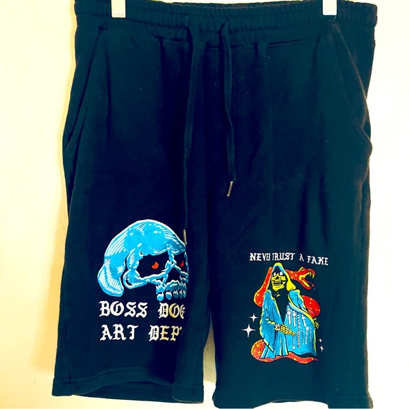 Boss Dog Art Department Cotton Fleece Shorts Skater Biker Cool Skull Size Small - Picture 1 of 7